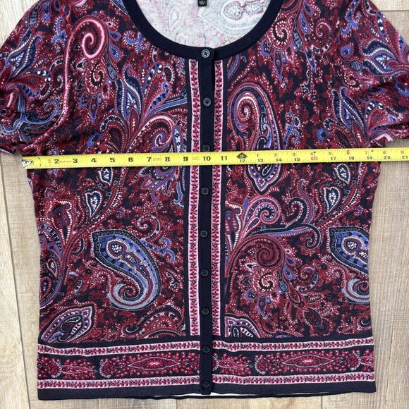Talbots Women Cardigan Button Up Size L Navy Paisley Office Holiday Preppy Artsy - Picture 10 of 10